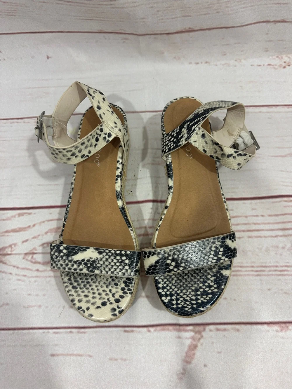 Bamboo Women’s Snake-Print Espadrille Platform Sandals - Cream/Black